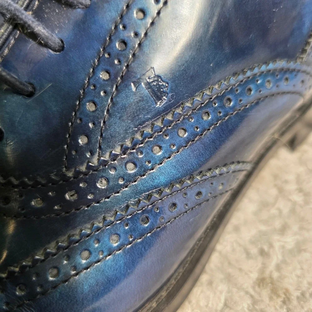 TODS Blue Leather Brogue Wingtip Oxfords Loafers EU 39 Made in Italy Dress Shoes
